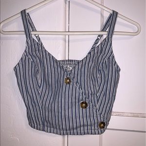 Hollister Button Front Crop Top Blue Strip XS